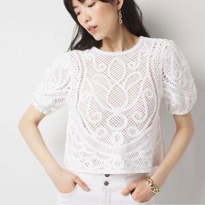 WHBM Puff Sleeve Crochet Sweater SIZE LARGE